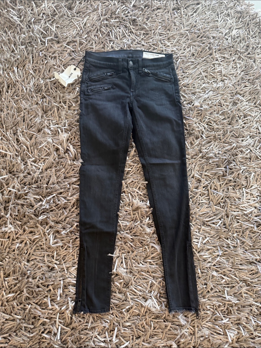 Blank NYC Washed Black Skinny Moto Jeans with Zip Details